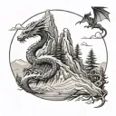 mountains trees dragons tattoo design idea