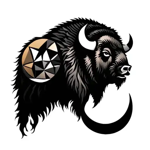 Bison head and moon tattoo design idea