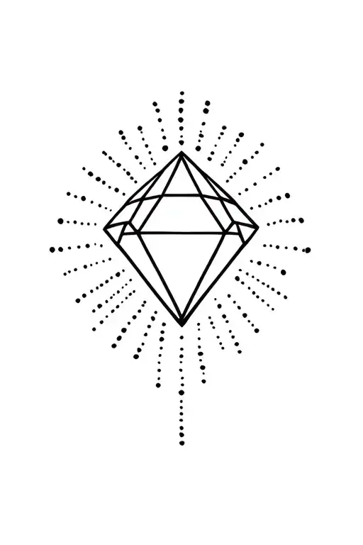 I need a geometric diamond, fine line, simplistic. I want it to have dotted lines behind it with radiating halos tattoo design idea