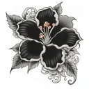 on the top tiger and down below,, Hibiscus flowers surrounded by korean traditional patterns tattoo design idea