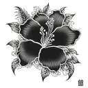 on the top tiger and down below,, Hibiscus flowers surrounded by korean traditional patterns tattoo design idea