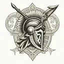 Greek theme with spartan helmet and shield with greek change  tattoo design idea
