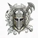 Greek theme with spartan helmet and shield with greek change  tattoo design idea