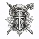 Greek theme with spartan helmet and shield with greek change  tattoo design idea