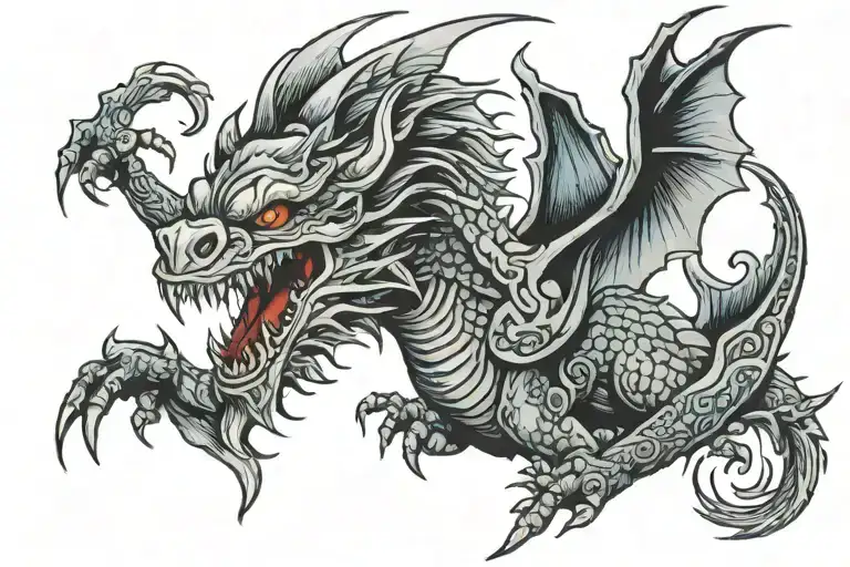 Half dragon wing half demon wings spread tattoo design idea