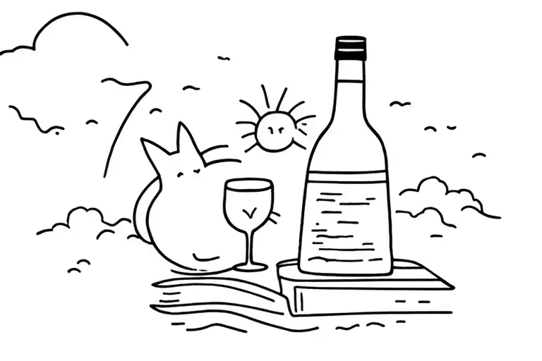 wine, cats, books, beach and travel tattoo tattoo design idea