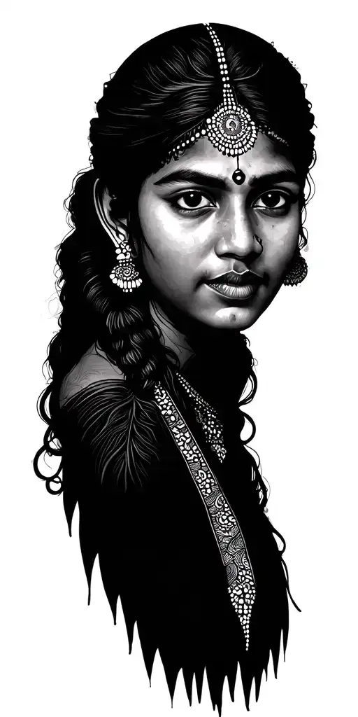 Indian woman face tattoo design idea