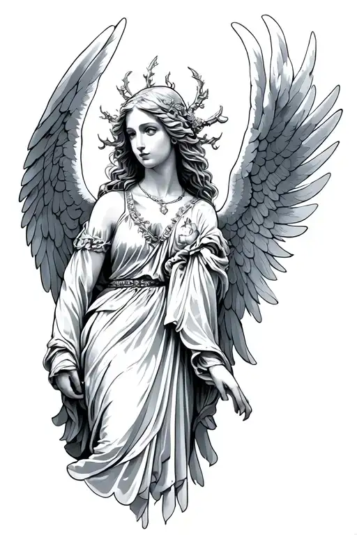 Angel and watch tattoo design idea