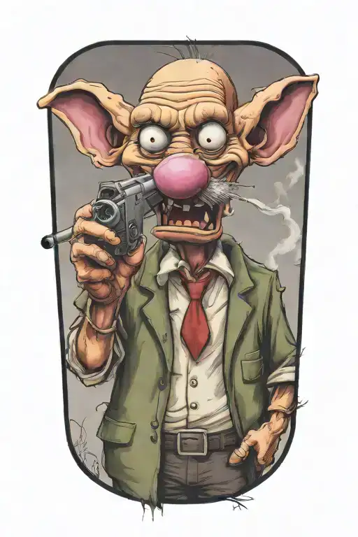 courage the cowardly dog smoking joint while holding arp gun tattoo design idea