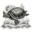 turtle surrounded with waves Japanese  tattoo design idea