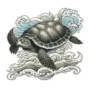 turtle surrounded with waves Japanese  tattoo design idea