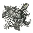 turtle surrounded with waves Japanese  tattoo design idea