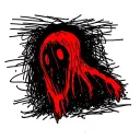 black with red accents outline ghost tattoo design idea