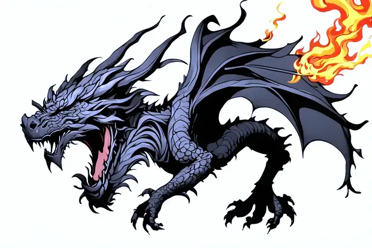 asain demon dragon breathing fire tattoo design idea