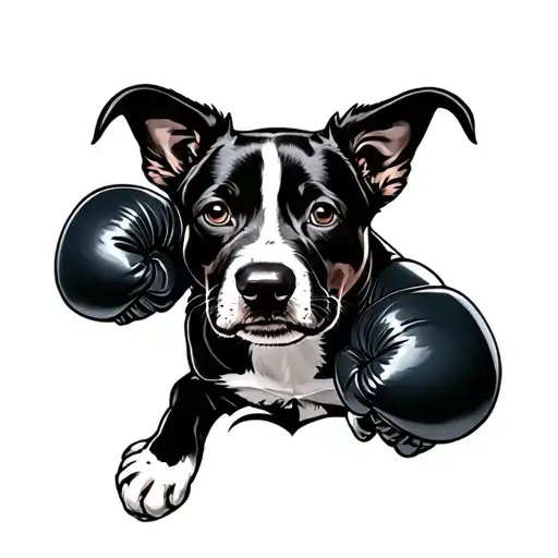 blue heeler with boxing gloves tattoo design idea
