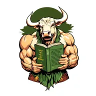 Muscle Bull holding a book bible verse Philippians 4:13 tattoo design idea