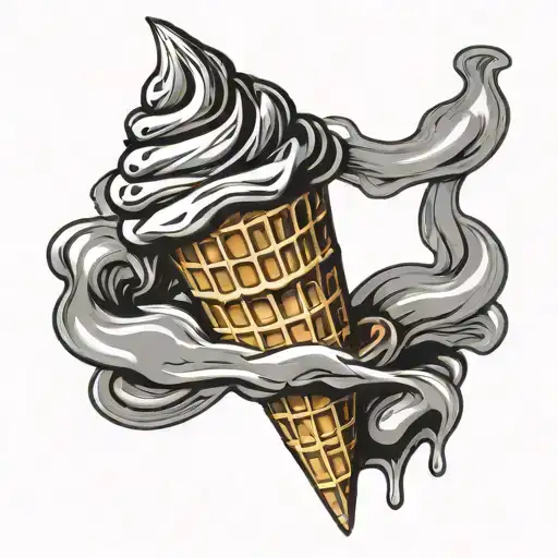 melting ice cream in a waffle cone with a penis head in place of the ball tattoo design idea