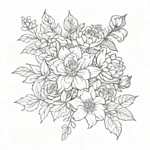 family birth flower feb aug sept dec bouquet tattoo design idea