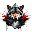 Wolf on a mountain, in lower part a river that reflects a family tattoo design idea