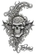gothic loyalty over dishonor with a black outline white inside in the background, black and gray shadows and flames  tattoo design idea