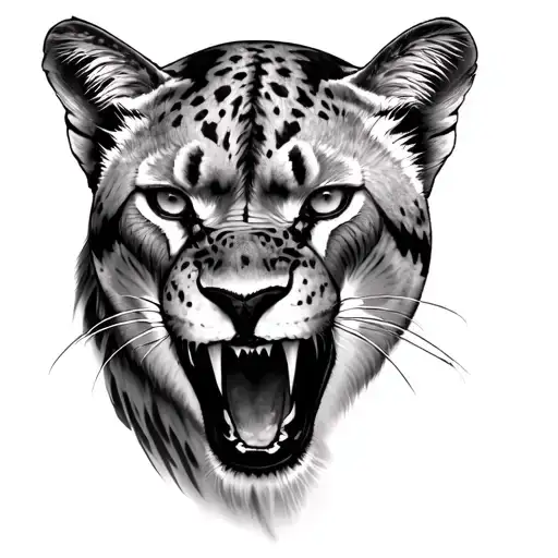 mountain lion roaring with scar on his eye tattoo design idea