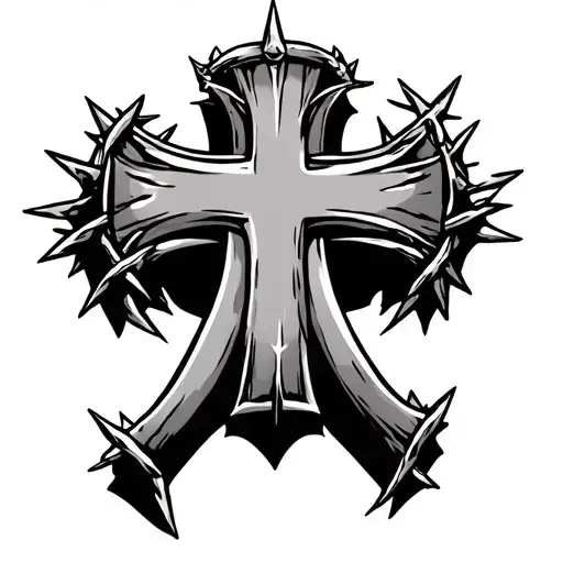 cross made of 3 nails with crown of thorns on top tattoo design idea