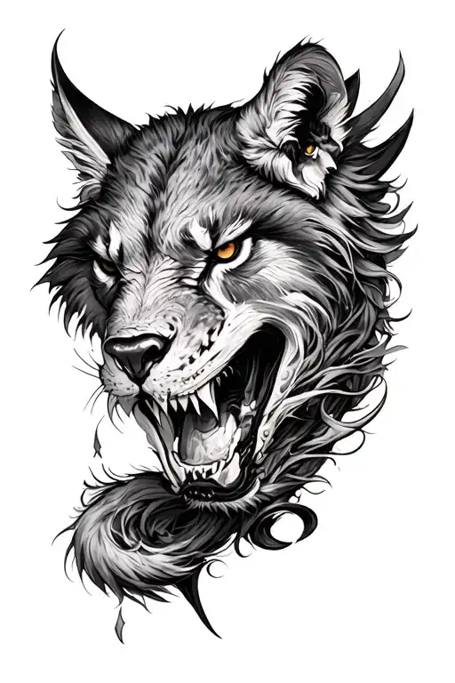 full arm sleeve that symbolizes the battle between good and bad as animals  tattoo design idea