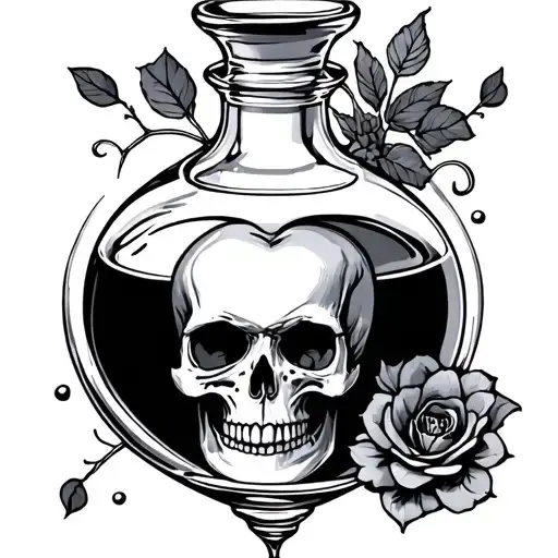 love potion with skull inside tattoo design idea