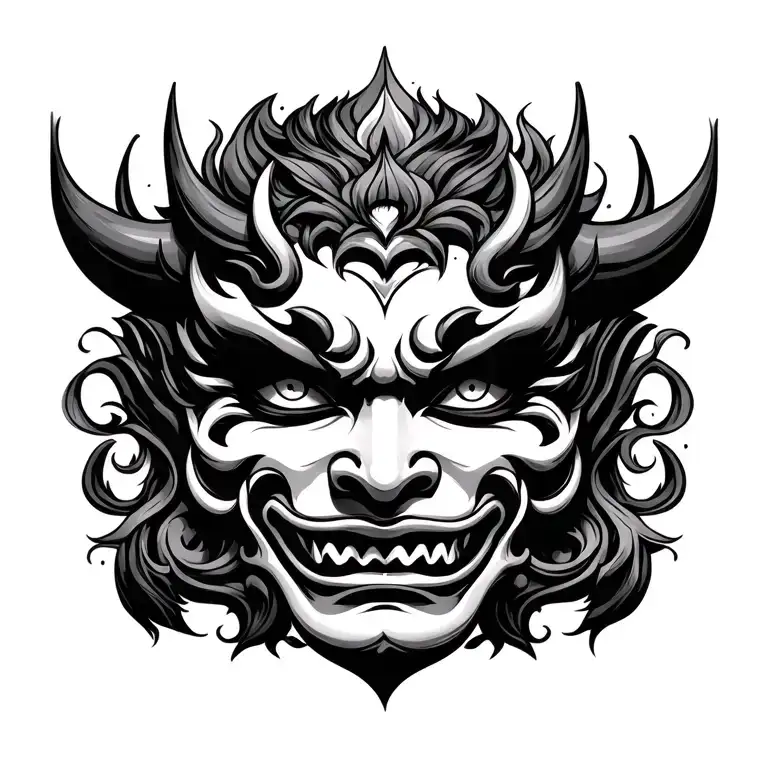 mascara oni mask surrounded tattoo design idea