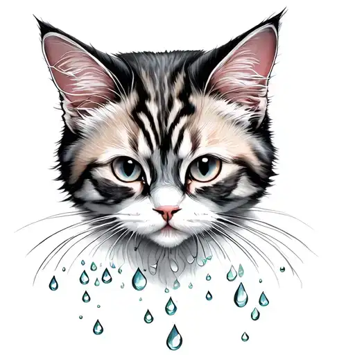 persian cat playing with droplets tattoo design idea