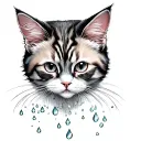 persian cat playing with droplets tattoo design idea