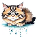 persian cat playing with droplets tattoo design idea
