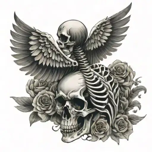 skeleton wings for the upper back tattoo design idea