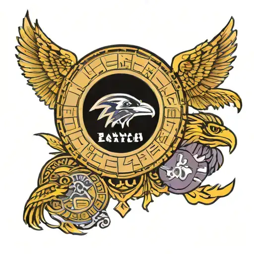 Aztec calendar with Baltimore ravens, Los Angeles dodgers, Los Angeles lakers, and Kobe Bryant logo in it. tattoo design idea