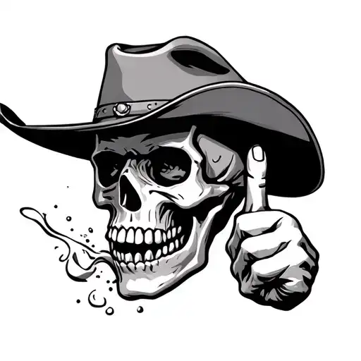 skull head without cowboy hat blowing out middle finger tattoo design idea