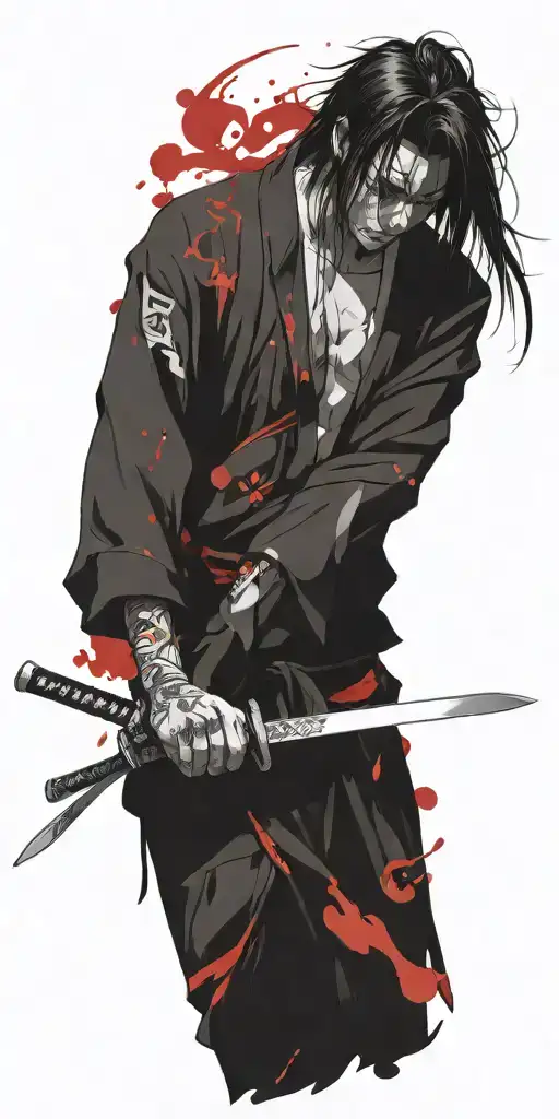 male anime samurai holding swords fighting inner demons tattoo design idea