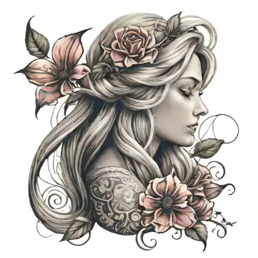 rapunzel flower blooming tattoo design idea