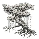 Isaiah 61:1-3. an oak tree with chains breaking. fineline and minimalistic.  tattoo design idea