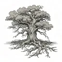 Isaiah 61:1-3. an oak tree with chains breaking. fineline and minimalistic.  tattoo design idea