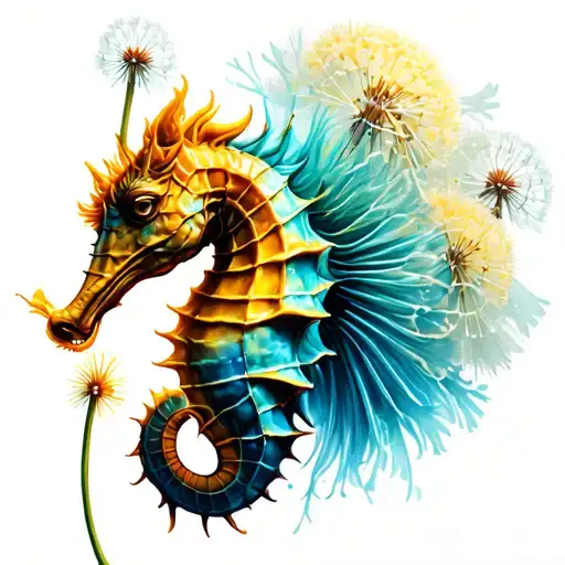 sea horse eating a dandelion  tattoo design idea