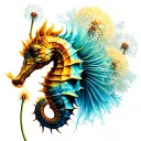 sea horse eating a dandelion  tattoo design idea