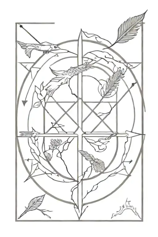 phoenix, tree of life, arrow compass rose intertwined tattoo design idea