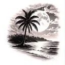 night beach scene with palm trees and a full moon tattoo design idea