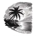 night beach scene with palm trees and a full moon tattoo design idea
