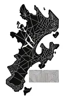 Calf tattoo with NZ map, geometric tattoo design idea