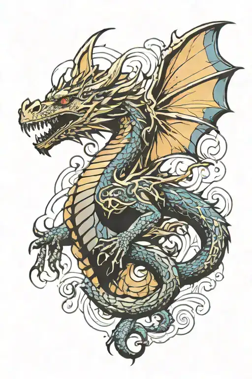 minimalist dragon flying tattoo design idea