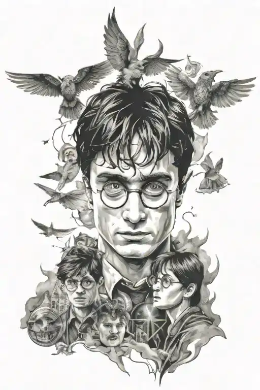 Harry Potter all movies depicting a collage tattoo design idea
