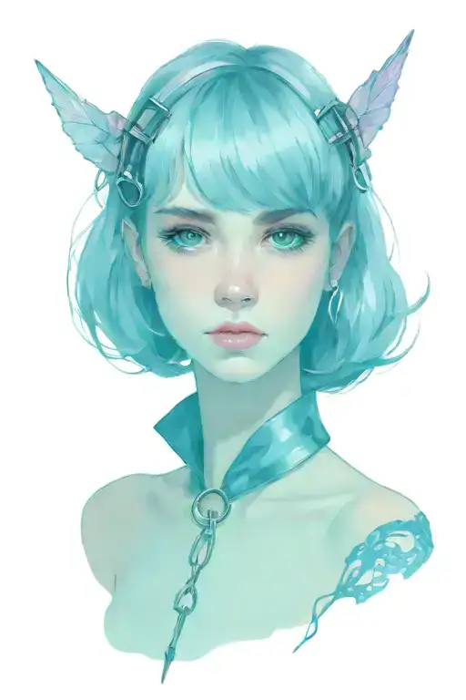 Sissy Slave Pink Leather Collar-with-chain-leash Pixie-cut Brown Hair Blue Eyes nose ring Flat Chest full body bra skirt tattoo design idea