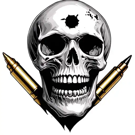 skull with bullet hole in its head tattoo design idea