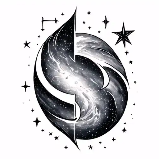 galaxy and stars with Gemini, Sagittarius, Leo, and Capricorn zodiac signs tattoo design idea